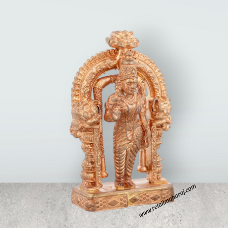 Meenakshi Amman Statue Standing On Base - 3x2 Inches | Panchaloha Statue/ Meenakshi Statue With Arch for Pooja - Retail Maharaj