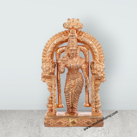 Meenakshi Amman Statue Standing On Base - 3x2 Inches | Panchaloha Statue/ Meenakshi Statue With Arch for Pooja - Retail Maharaj