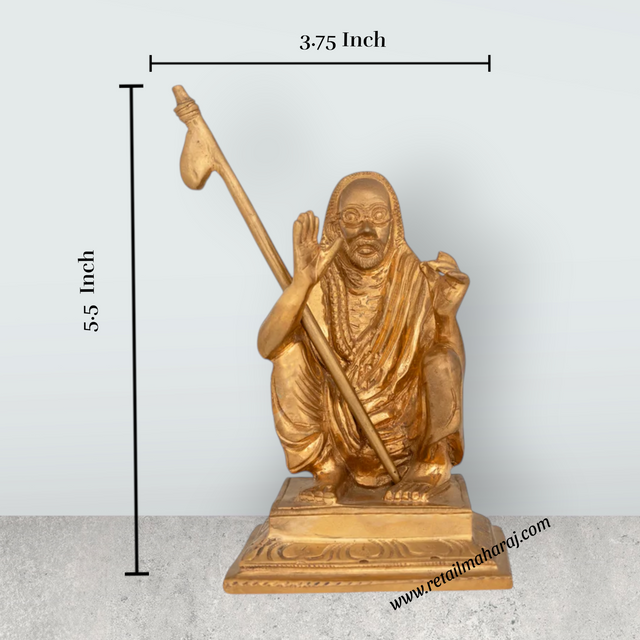 Maha Periyava Statue Sitting On Base - 5.5 x 3.75 Inches | Panchaloha Statue / Periyava Idol for Pooja & Worship - Retail Maharaj