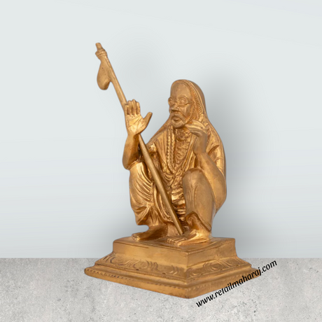 Maha Periyava Statue Sitting On Base - 5.5 x 3.75 Inches | Panchaloha Statue / Periyava Idol for Pooja & Worship - Retail Maharaj
