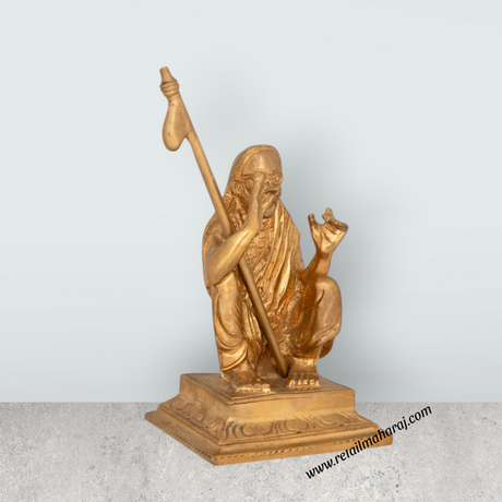 Maha Periyava Statue Sitting On Base - 5.5 x 3.75 Inches | Panchaloha Statue / Periyava Idol for Pooja & Worship - Retail Maharaj