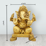 Ganesh Murti Sitting On Chowki - 5 x 4 Inches | Antique Brass Idol/ Ganpati Idol/ Vinayaka Statue/ 1.415 Kgs - Retail Maharaj
