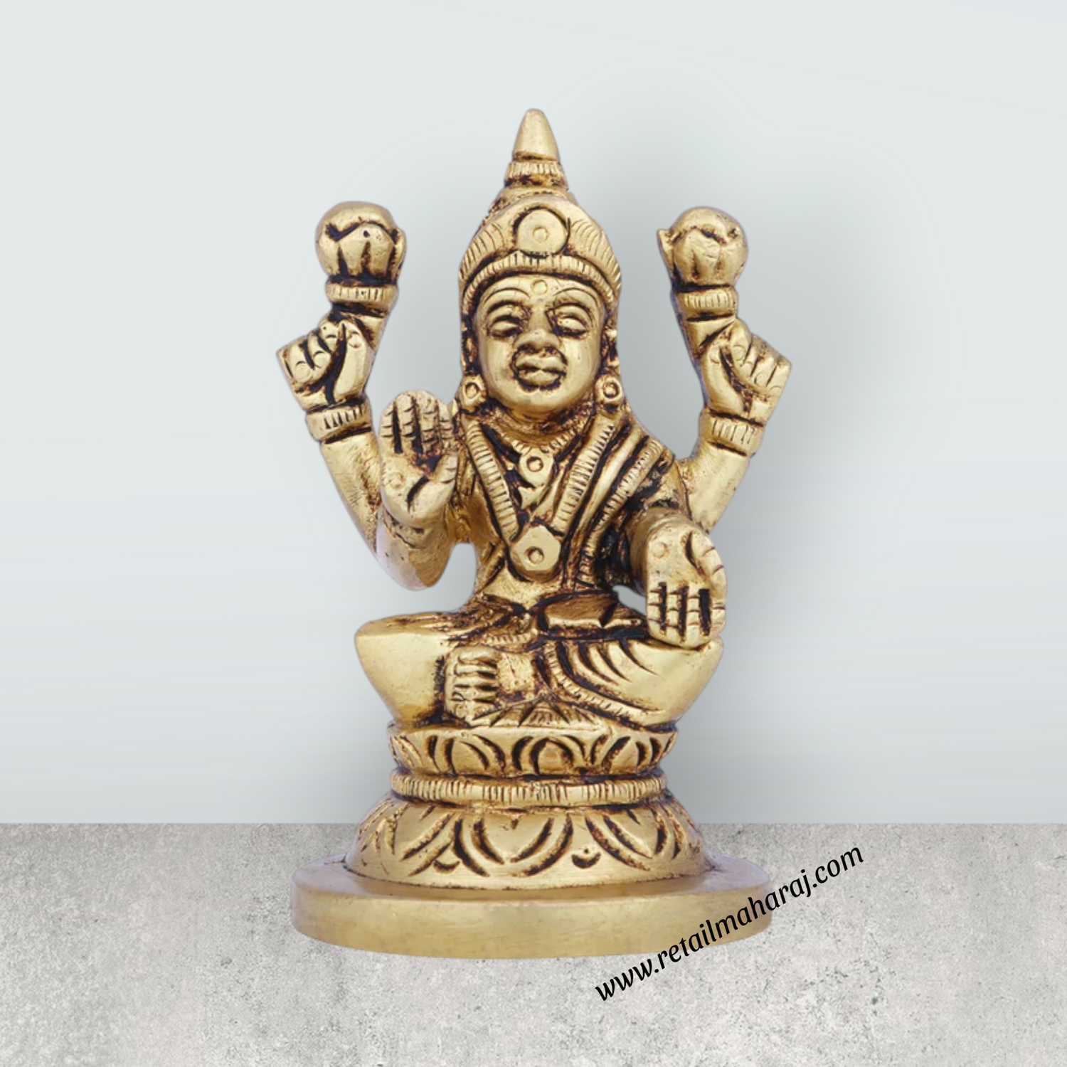 Laxmi Idol - 3 x 2 Inches | Antique Brass Idol/ Lakshmi Idol/ Lakshmi Murti for Pooja/ 280 Gms Approx - Retail Maharaj