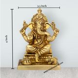 Ganesh Murti Sitting On Chowki - 4 x 3.5 Inches | Antique Brass Idol/ Ganpati Idol for Pooja/ 640 Gms Approx - Retail Maharaj