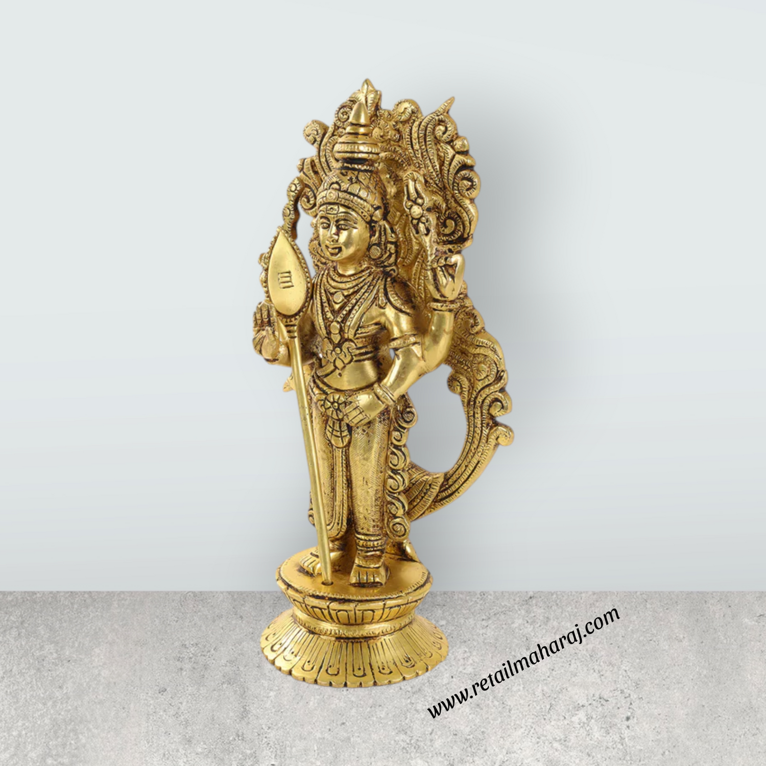 Murugan Statue - 10 x 5 Inches | Antique Brass Statue/ Murugan with Peacock Idol/ Murugan Silai for Pooja - Retail Maharaj