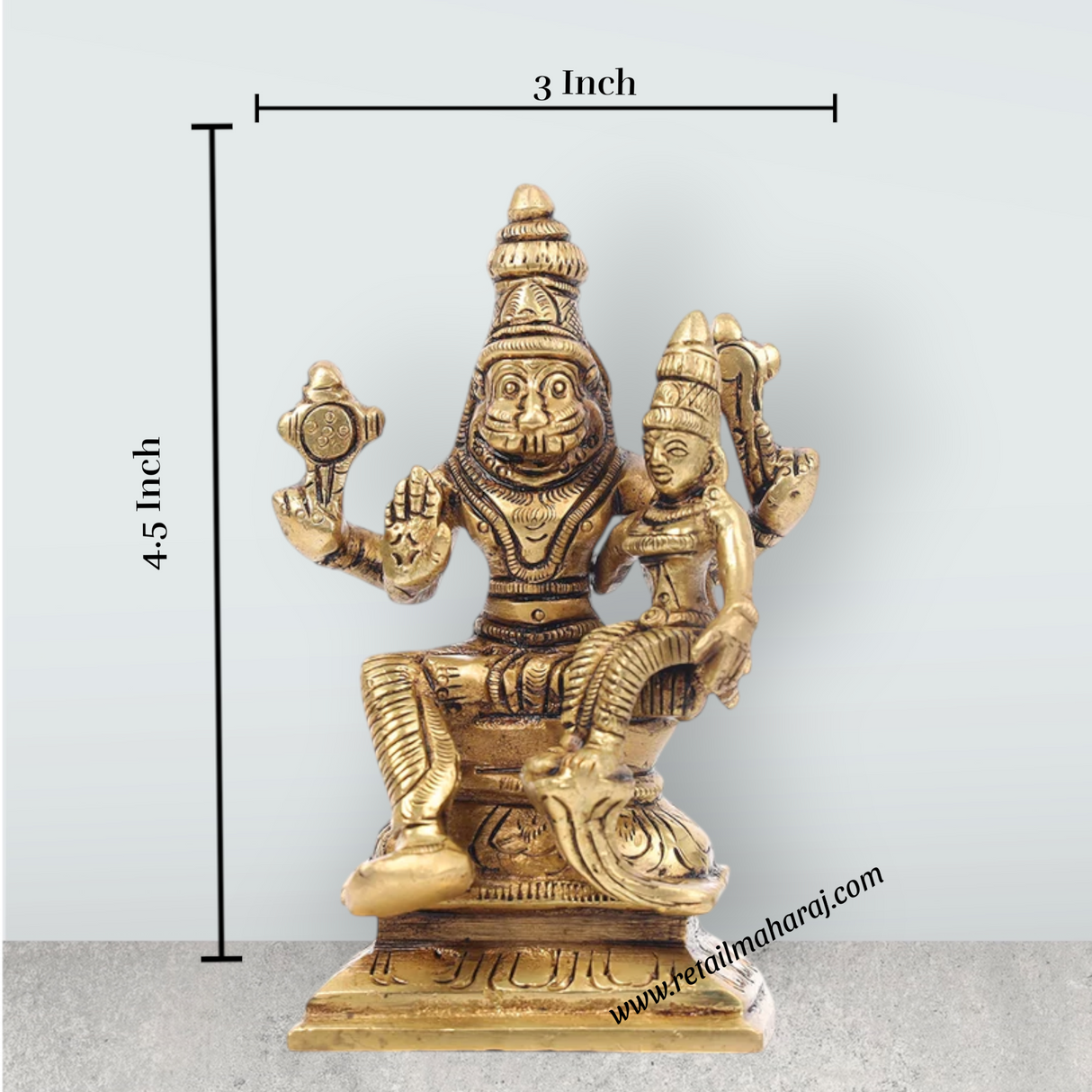 Lakshmi Narasimha Idol - 4.5 x 3 Inches | Lakshmi Narasimha Vigraham/ Antique Brass Idol for Pooja/ 700 Gms - Retail Maharaj