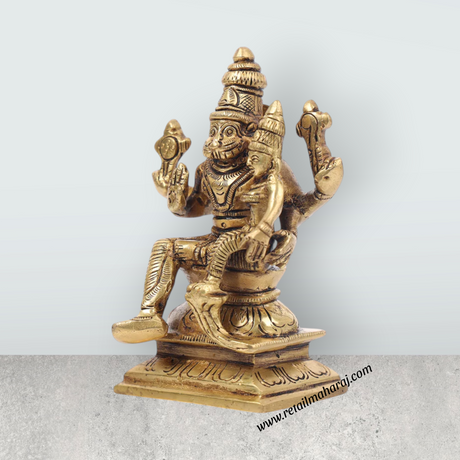 Lakshmi Narasimha Idol - 4.5 x 3 Inches | Lakshmi Narasimha Vigraham/ Antique Brass Idol for Pooja/ 700 Gms - Retail Maharaj