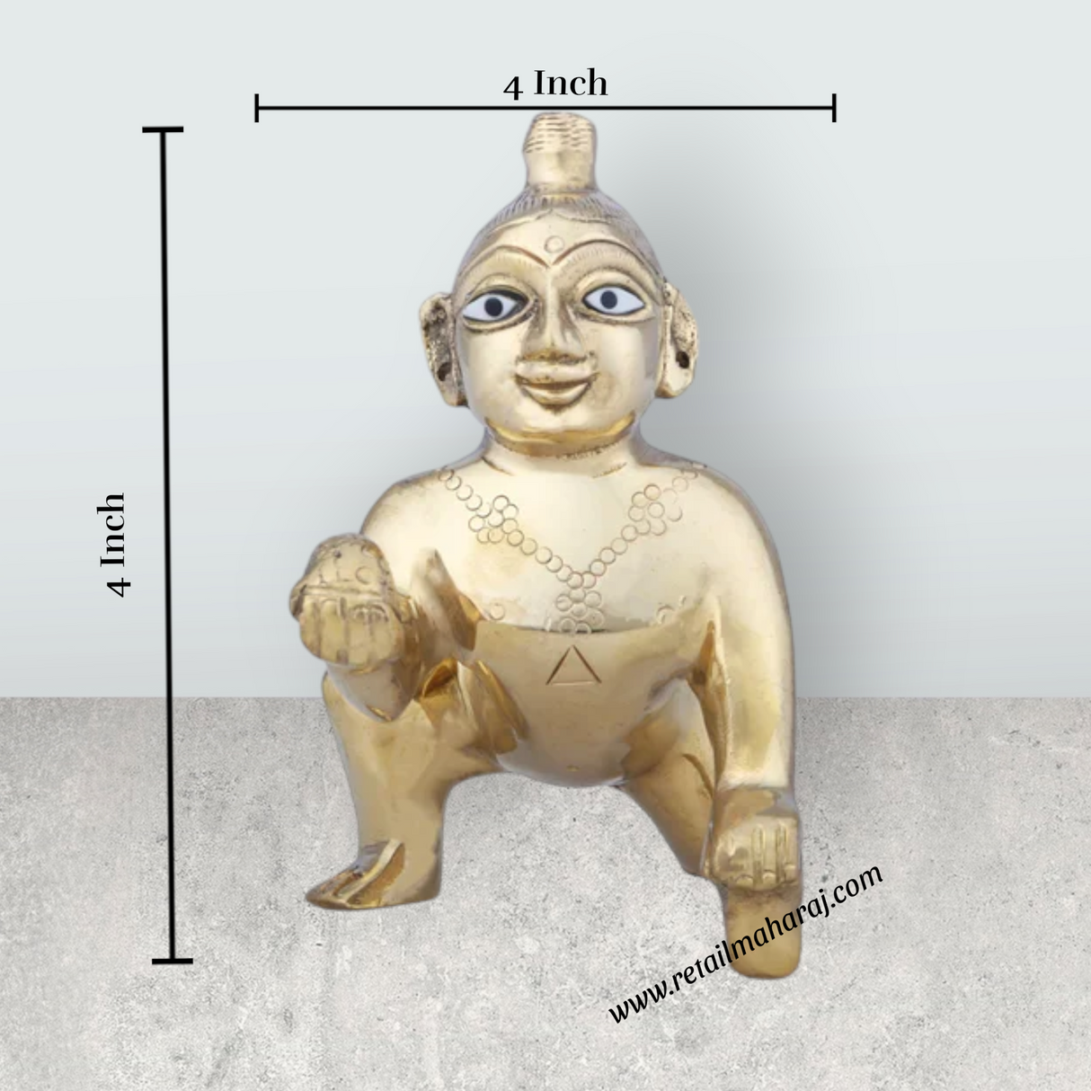 Crawling Krishna Murti - 4 x 4 Inches | Antique Brass Idol/ Crawling Krishna Idol for Pooja/ 400 Gms Approx - Retail Maharaj