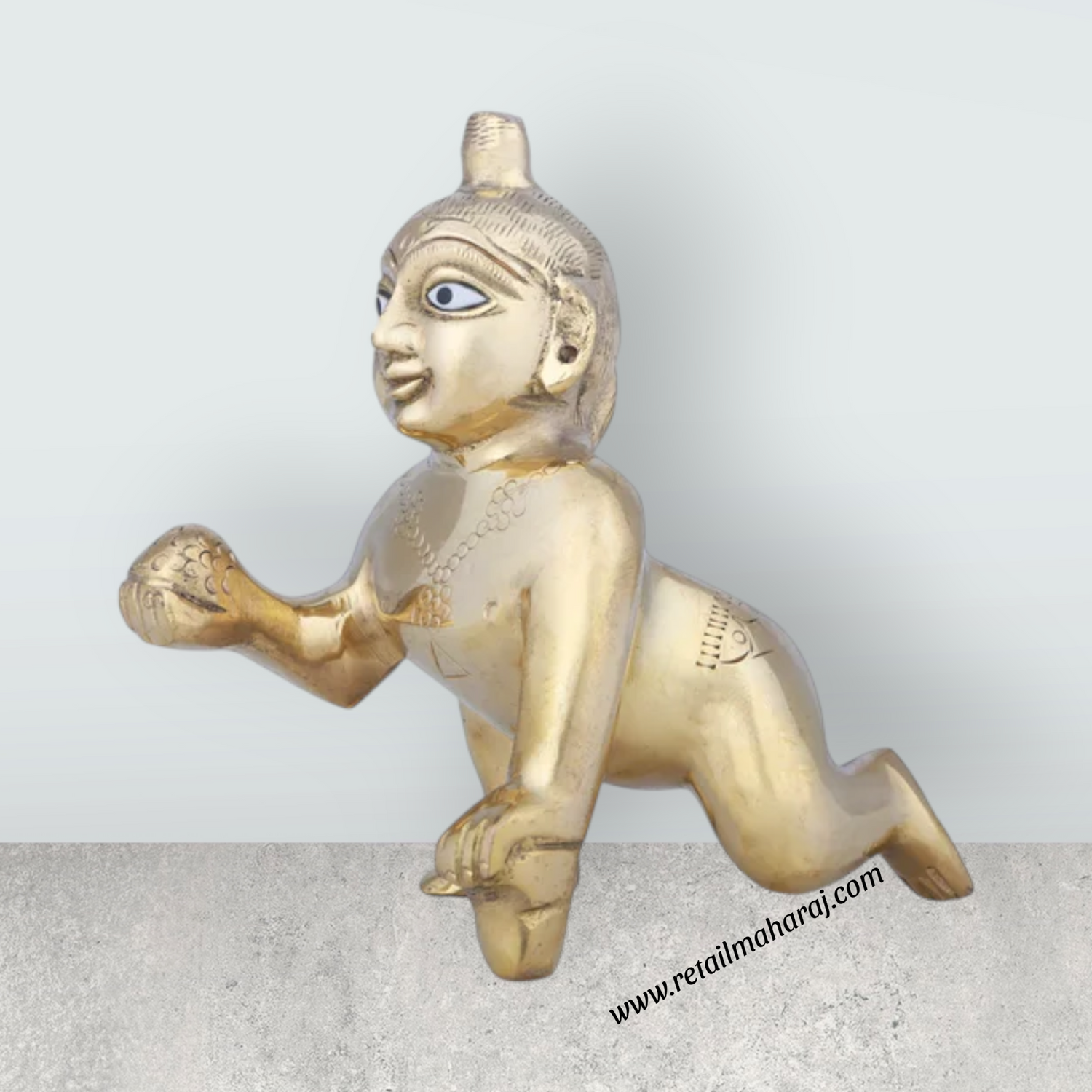 Crawling Krishna Murti - 4 x 4 Inches | Antique Brass Idol/ Crawling Krishna Idol for Pooja/ 400 Gms Approx - Retail Maharaj