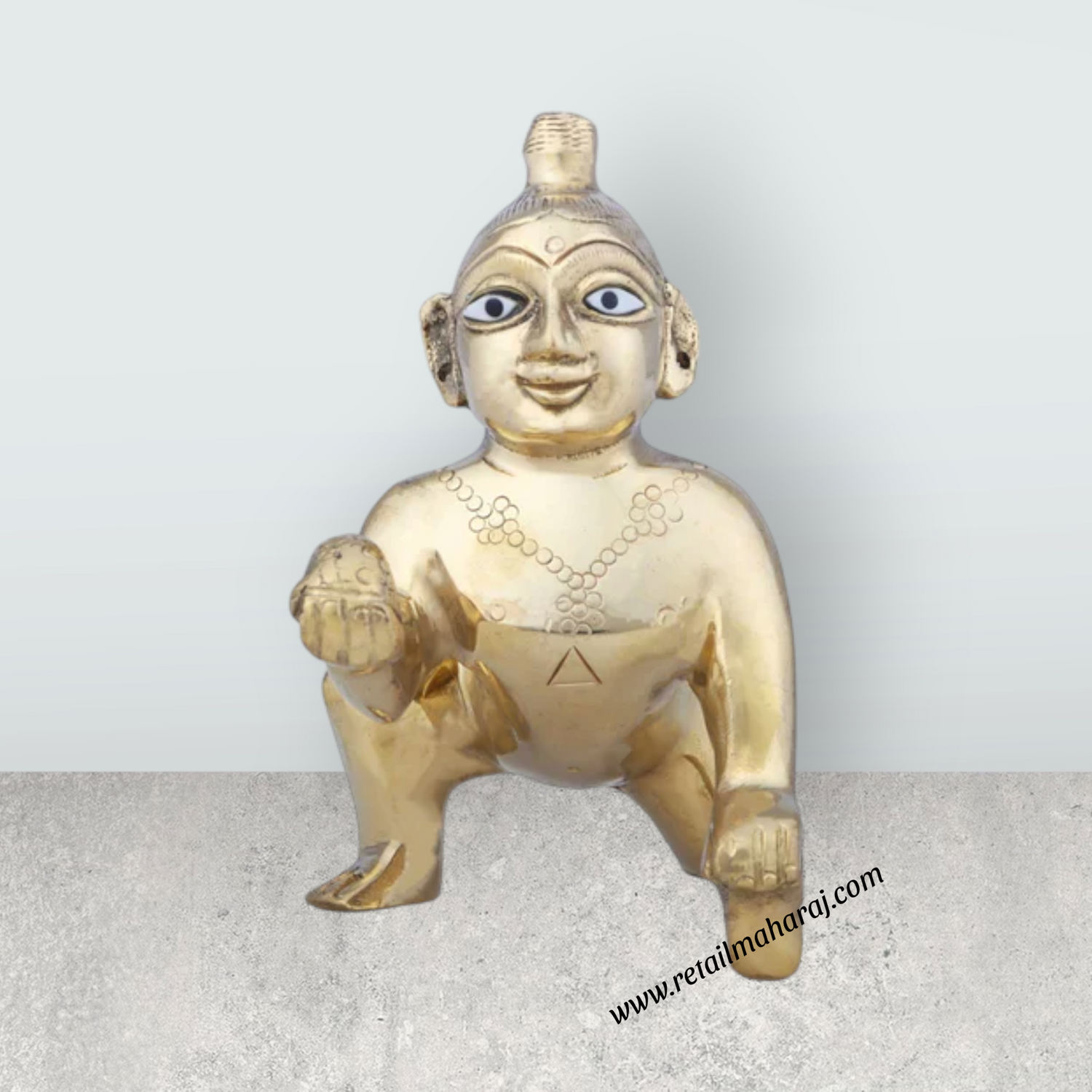 Crawling Krishna Murti - 4 x 4 Inches | Antique Brass Idol/ Crawling Krishna Idol for Pooja/ 400 Gms Approx - Retail Maharaj
