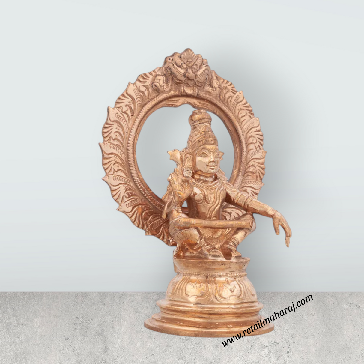 Ayyappan Statue With Arch - 6 x 4.5 Inches | Panchaloha Statue/ Ayyappa Idol for Pooja/ 800 Gms Approx - Retail Maharaj