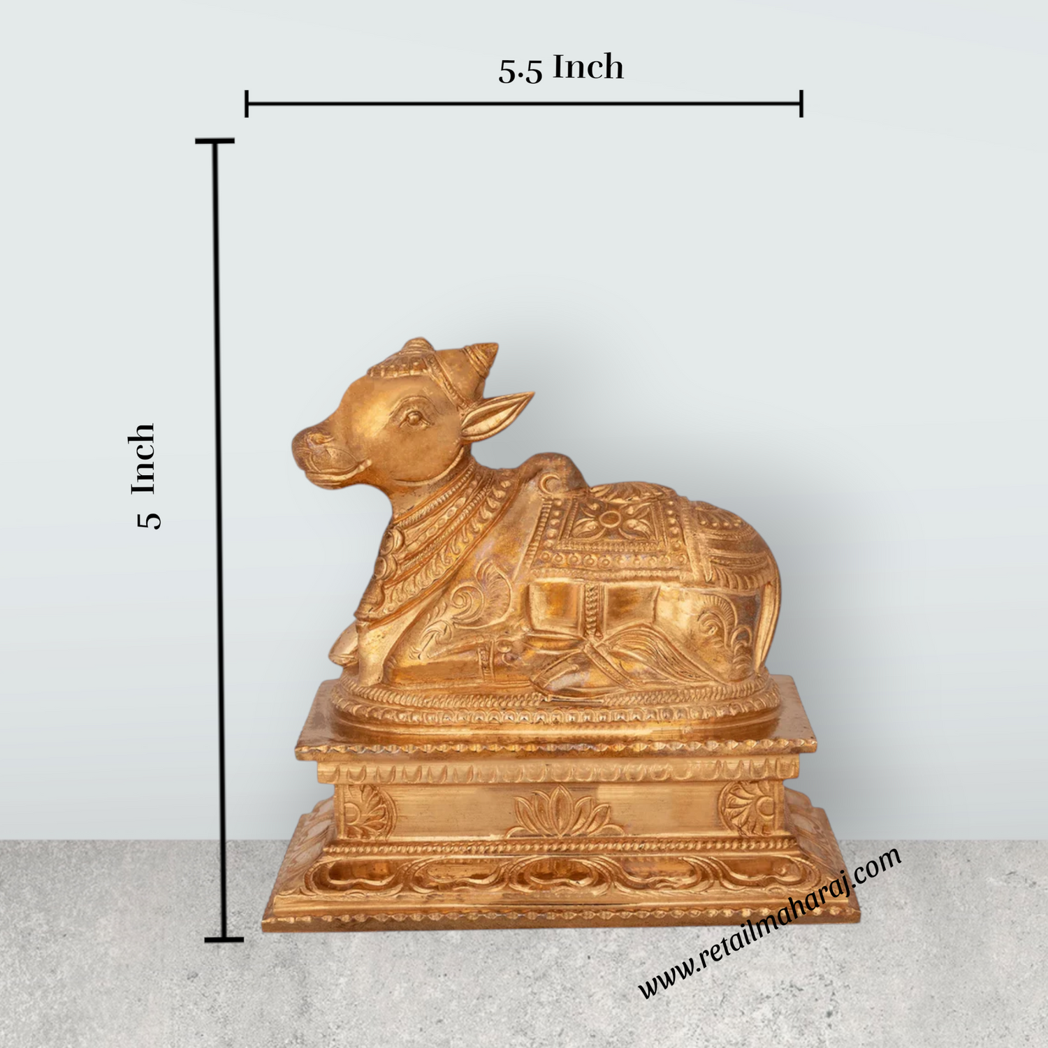 Nandi With Base Murti - 5 x 5.5 Inches | Panchaloha Idol / Nandi Bhagwan / Nandhi Statue for Pooja - Retail Maharaj