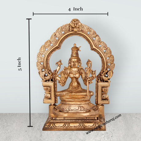 Kamakshi Sitting on Base With Arch Murti - 4.5 x 3.25 Inches | Panchaloha Statue / Kamatchi Amman Idol for Pooja - Retail Maharaj