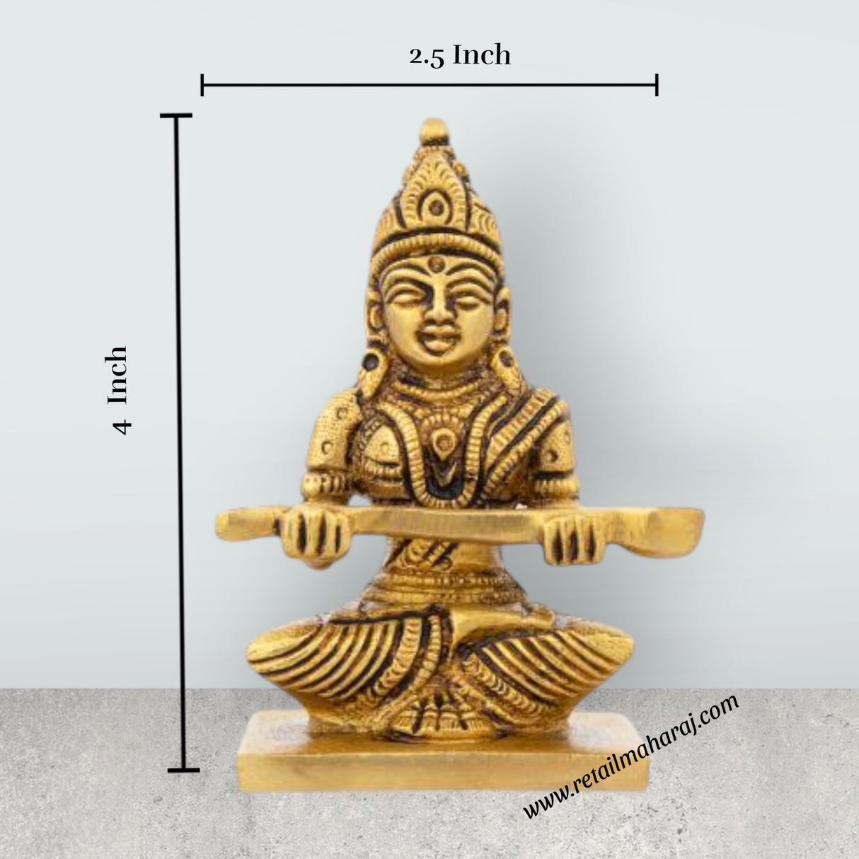 Annapuran Devi Murti - 4 x 2.5 Inches | Brass Idol/ Annapoorani Statue/ Annapurna Idol for Pooja - Retail Maharaj