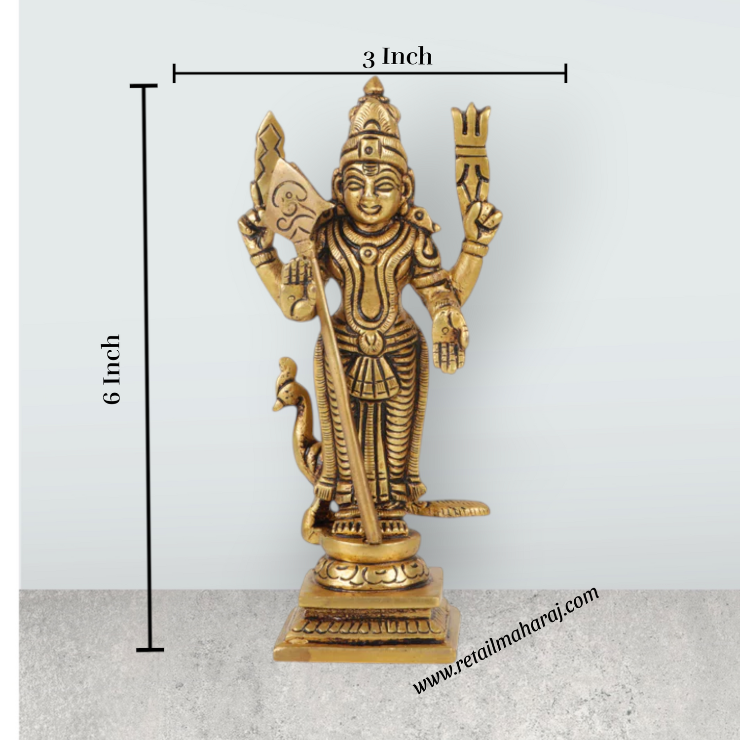 Murugan Statue – Antique Finish Murugan Idol / Murugan Silai for Pooja (6 Inches | Approx. 780 g) - Retail Maharaj