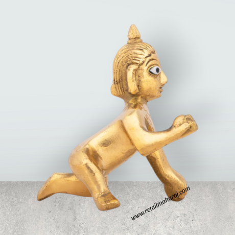 Crawling Krishna Idol - 3 x 2.25 Inches | Brass Idol/ Laddu Gopal Murti for Janmashtami/ 155 Gms Approx - Retail Maharaj