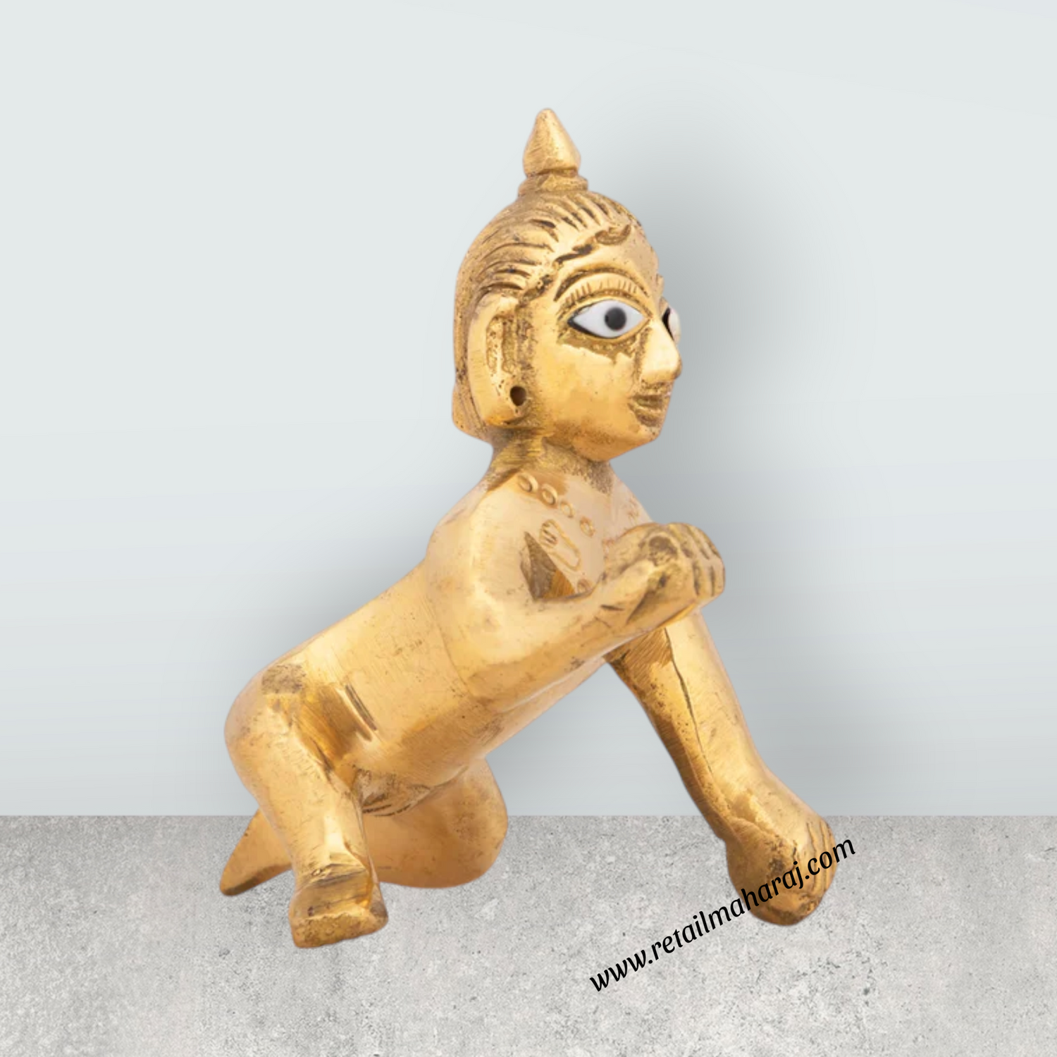 Crawling Krishna Idol - 3 x 2.25 Inches | Brass Idol/ Laddu Gopal Murti for Janmashtami/ 155 Gms Approx - Retail Maharaj