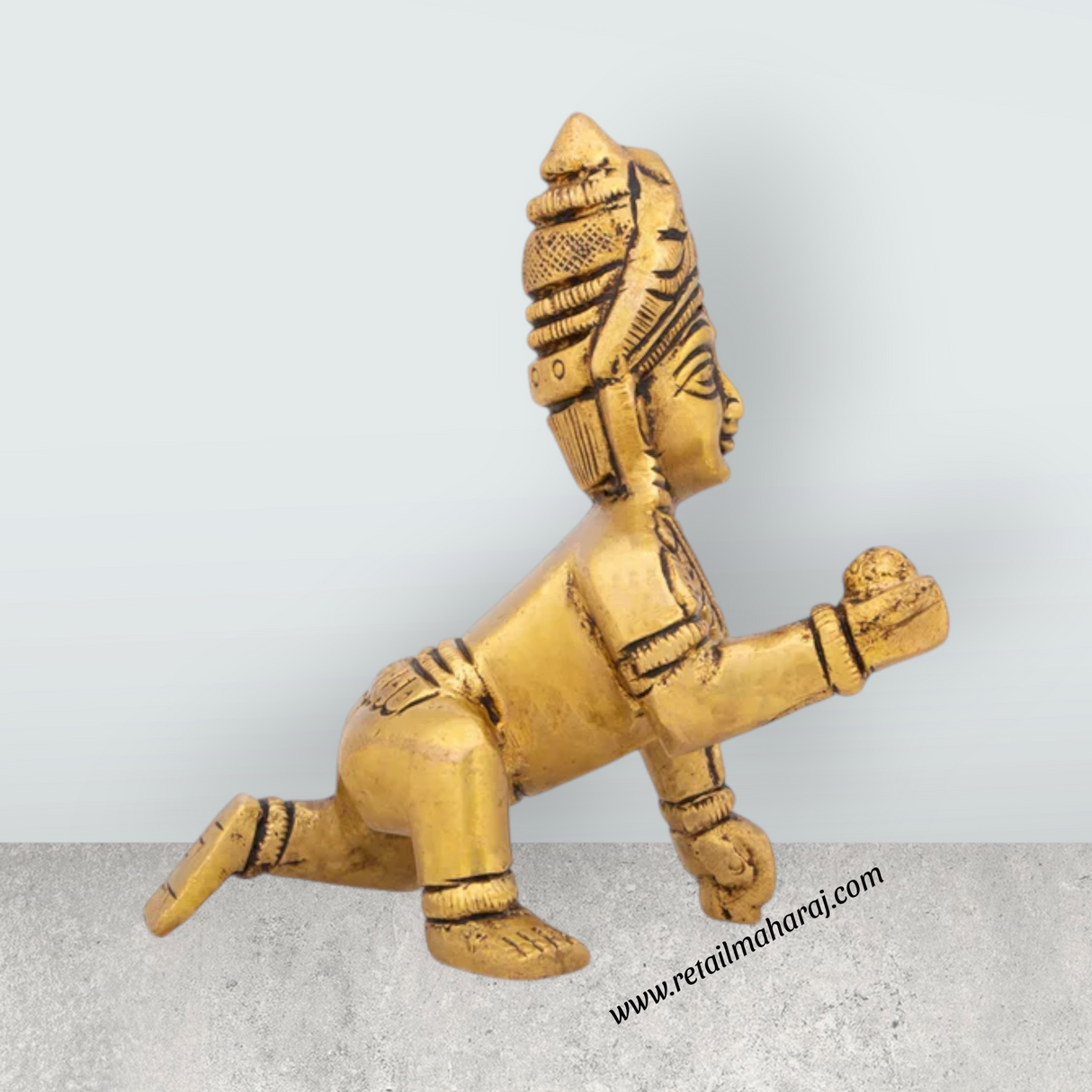 Krishnan Statue - 3.5 x 2.75 Inches | Brass Statue/ Crawling Krishna Idol for Pooja/ 335 Gms Approx - Retail Maharaj