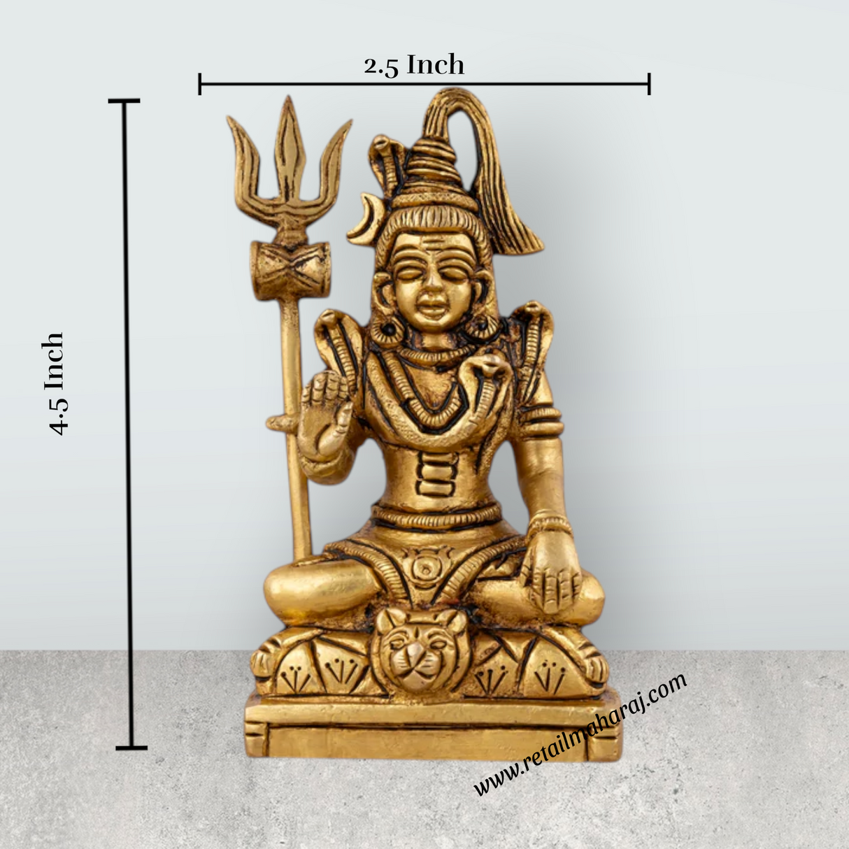 Shiva Statue With Base - 4.5 x 2.5 Inches | Antique Brass Idol/ Sitting Shiv Murti for Pooja/ 495 Gms Approx - Retail Maharaj