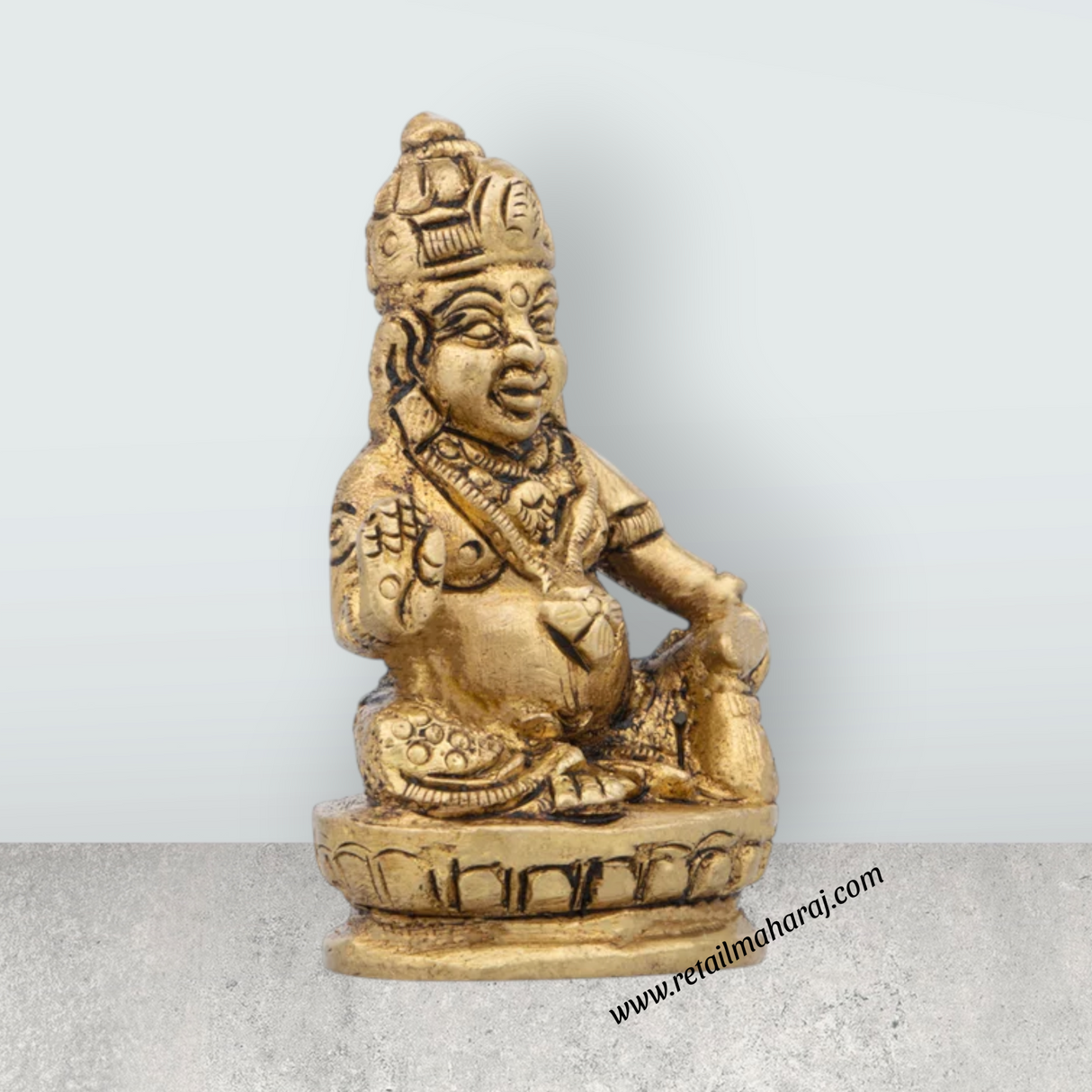 Kuber Statue - 2 x 1 Inches | Kuber Murti/ Antique Brass Idol for Pooja/ 110 Gms Approx - Retail Maharaj