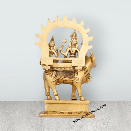 Shiv Parivar Murti - 9.5 x 5 Inches | Antique Brass Idol/ Shiv Parvati Murti for Pooja/ 2.100 Kgs Approx - Retail Maharaj