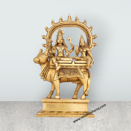 Shiv Parivar Murti - 9.5 x 5 Inches | Antique Brass Idol/ Shiv Parvati Murti for Pooja/ 2.100 Kgs Approx - Retail Maharaj