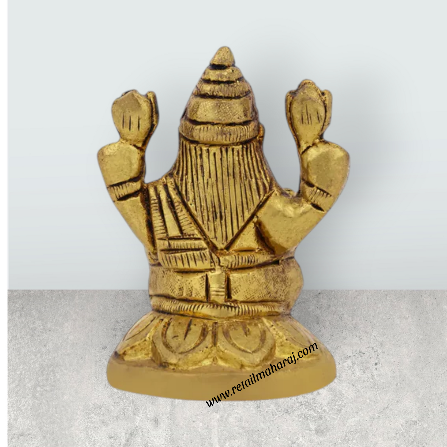 Lakshmi Idol Sitting On Flower Base - 2.5 x 1.75 Inches | Antique Brass Idol / Laxmi Idol for Pooja - Retail Maharaj