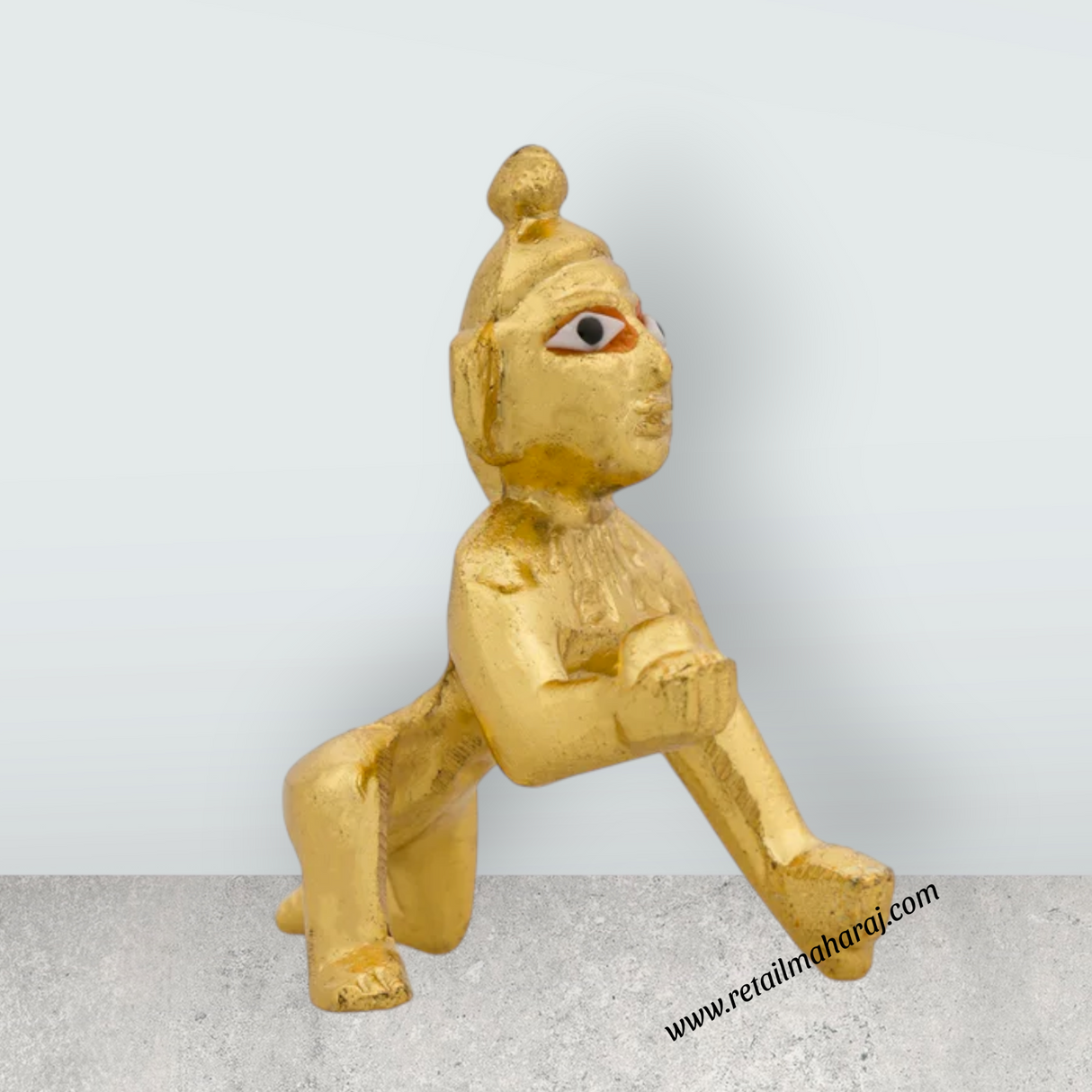 Crawling Krishna Idol - 2.5 x 1.75 Inches | Gold Polish Krishna Murti/ Krishna Statue for Pooja - Retail Maharaj