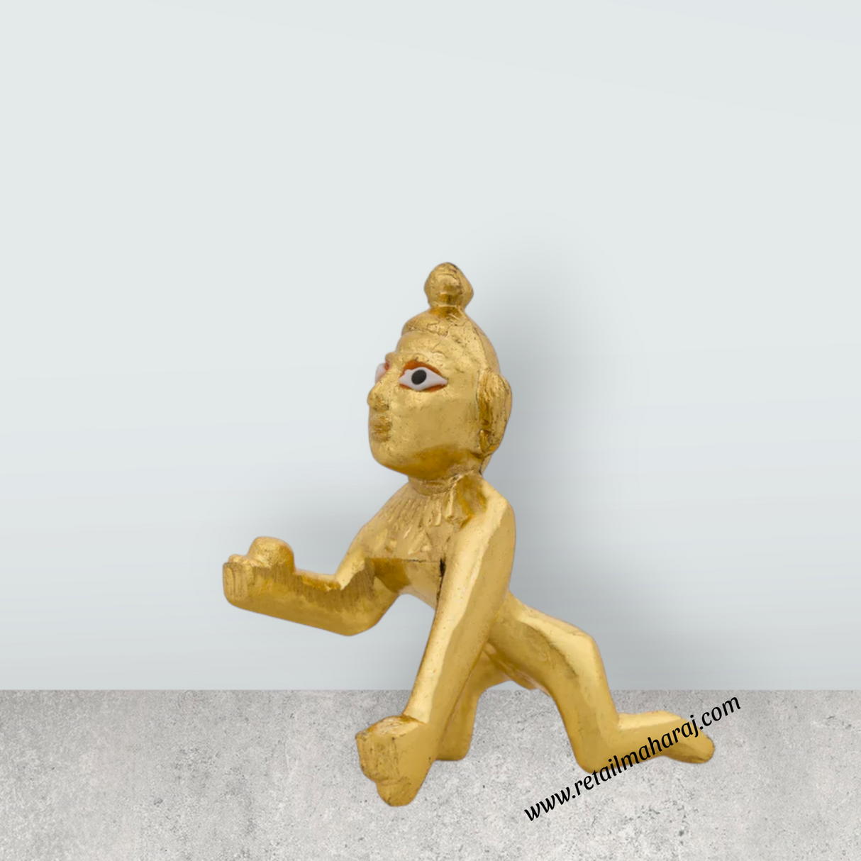 Crawling Krishna Idol - 2.5 x 1.75 Inches | Gold Polish Krishna Murti/ Krishna Statue for Pooja - Retail Maharaj