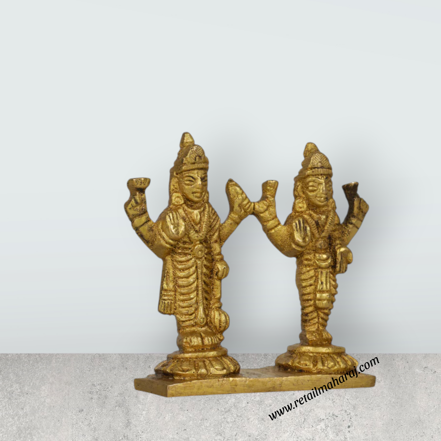 Vishnu Lakshmi Idol - 2.5 Inches | Brass Statue/ Antique Finish Vishnu Laxmi Statue for Pooja/ 150 Gms Approx - Retail Maharaj
