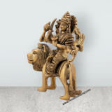 Durga Devi With Lion 8 Hands - 4 x 4 Inches | Antique Brass Idol/ Durga Murti for Pooja/ 600 Gms Approx - Retail Maharaj