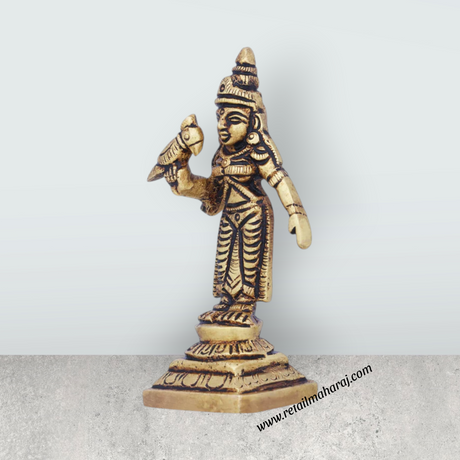 Meenakshi Amman Statue - 3.5 x 2 Inches | Brass Idol/ Meenakshi Amman Idol for Pooja/ 130 Gms Approx - Retail Maharaj
