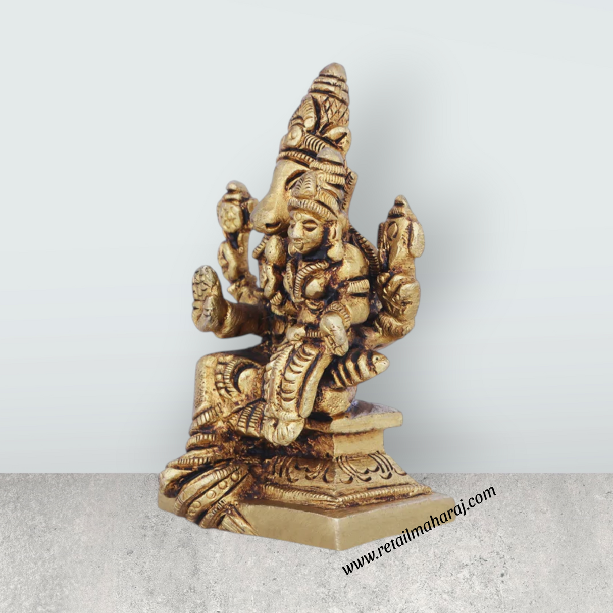 Lakshmi Hayagreevar Idol - 3.5 x 2 Inches | Antique Brass Idol/ Lakshmi Hayagriva Statue for Pooja/ 300 Gms - Retail Maharaj