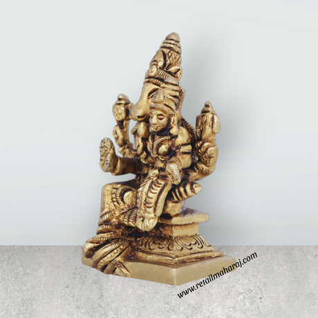 Lakshmi Hayagreevar Idol - 3.5 x 2 Inches | Antique Brass Idol/ Lakshmi Hayagriva Statue for Pooja/ 300 Gms - Retail Maharaj