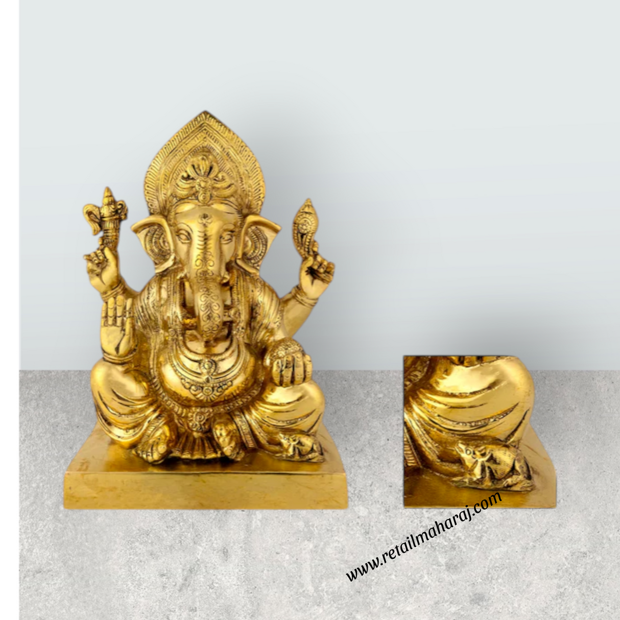 Ganesh Sitting Statue - 18 Inches | Antique Brass Idol / Vinayagar Sillai for Home, Office & Pooja - Retail Maharaj