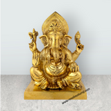 Ganesh Sitting Statue - 18 Inches | Antique Brass Idol / Vinayagar Sillai for Home, Office & Pooja - Retail Maharaj