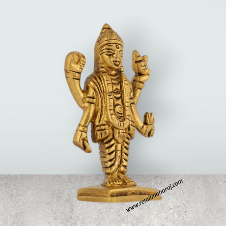 Dhanvantari Murti Standing On Base - 3 X 2 Inches | Antique Brass Idol/ Dhanvantri Murti For Home And Worship - Retail Maharaj