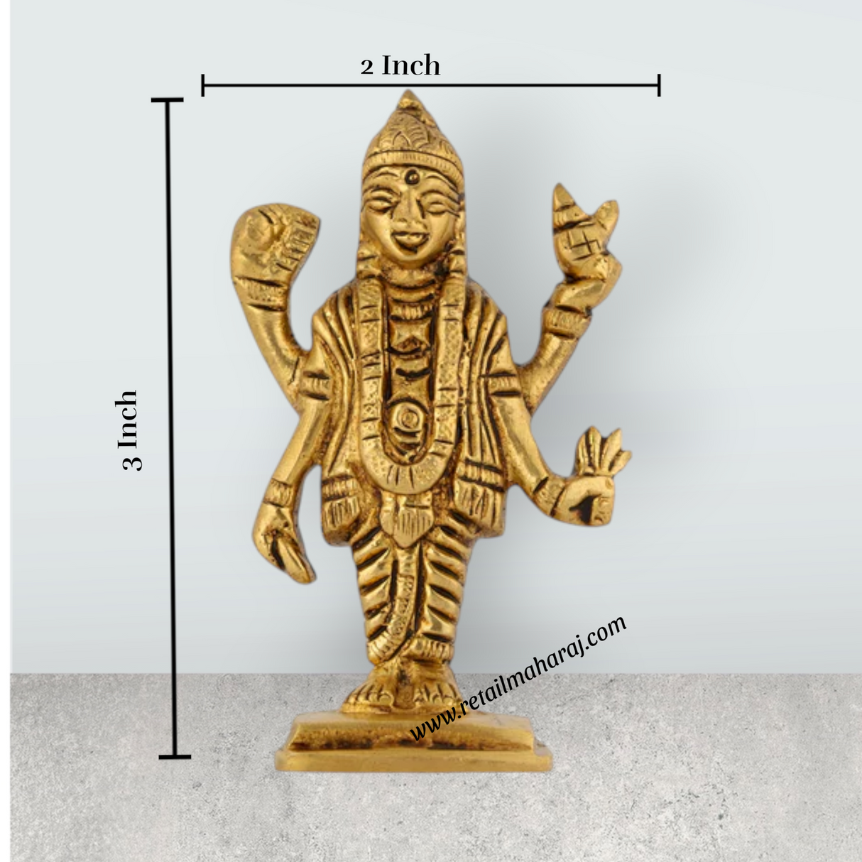 Dhanvantari Murti Standing On Base - 3 X 2 Inches | Antique Brass Idol/ Dhanvantri Murti For Home And Worship - Retail Maharaj