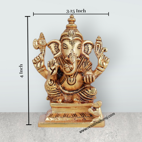 Ganesh Murti - 4 Inches | Antique Brass Statue/ Vinayagar Statue/ Ganesha Idol for Pooja - Retail Maharaj