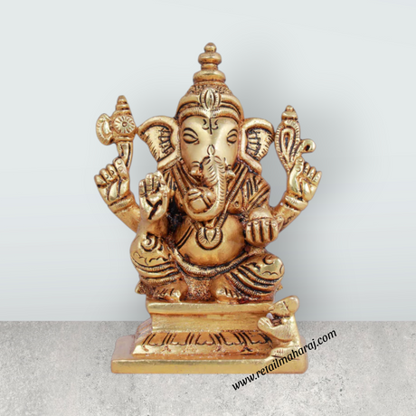 Ganesh Murti - 4 Inches | Antique Brass Statue/ Vinayagar Statue/ Ganesha Idol for Pooja - Retail Maharaj