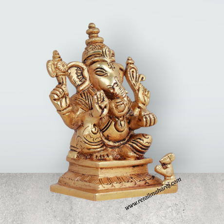 Ganesh Murti - 4 Inches | Antique Brass Statue/ Vinayagar Statue/ Ganesha Idol for Pooja - Retail Maharaj