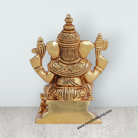 Ganesh Murti - 4 Inches | Antique Brass Statue/ Vinayagar Statue/ Ganesha Idol for Pooja - Retail Maharaj