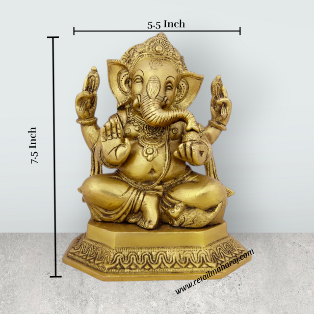 Ganesh Murti - 7.5 x 5.5 Inches | Antique Brass Idol/ Vinayaka Statue/ Ganpati Idol for Pooja/ 2.800 Kgs Approx - Retail Maharaj