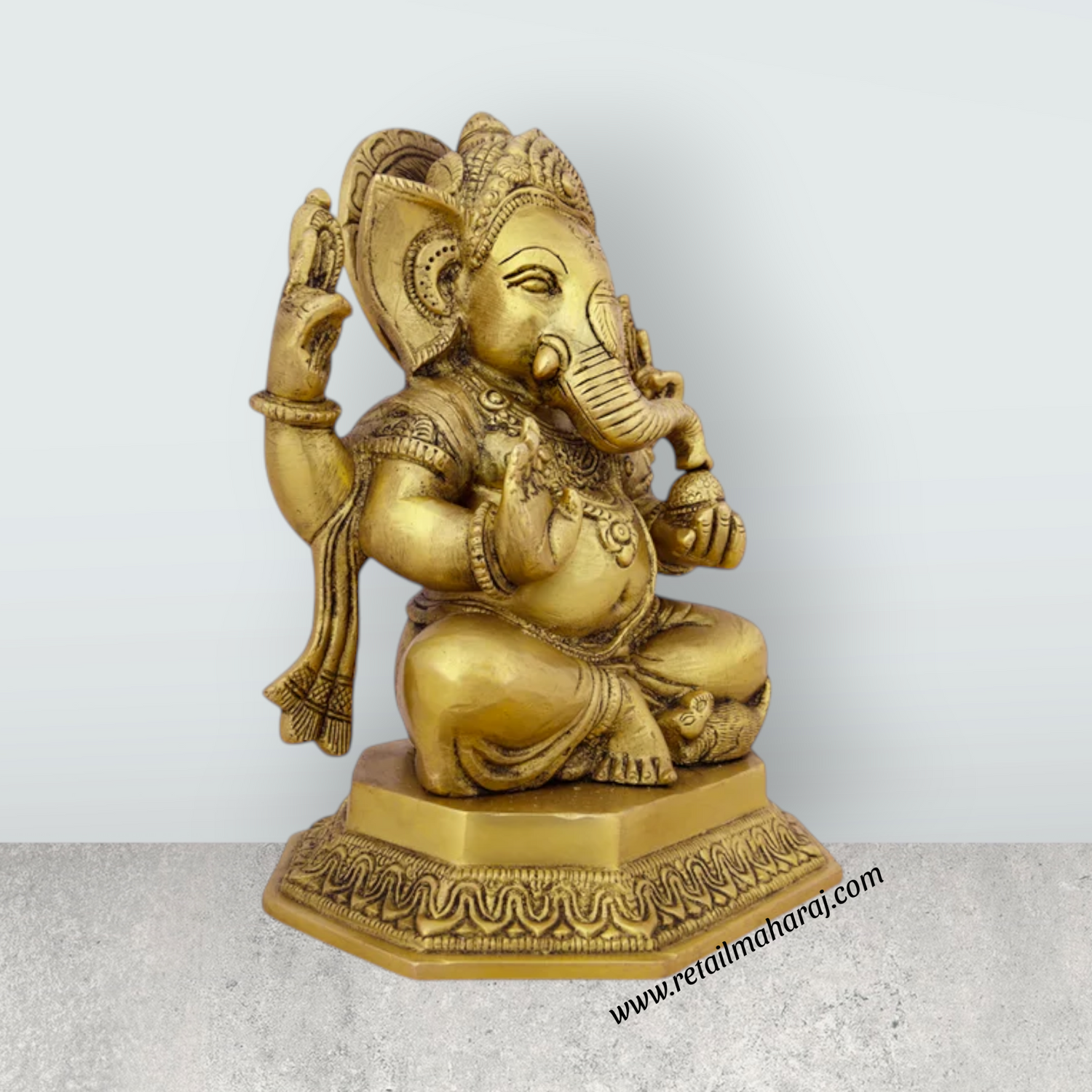 Ganesh Murti - 7.5 x 5.5 Inches | Antique Brass Idol/ Vinayaka Statue/ Ganpati Idol for Pooja/ 2.800 Kgs Approx - Retail Maharaj