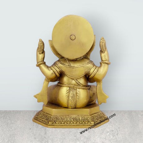 Ganesh Murti - 7.5 x 5.5 Inches | Antique Brass Idol/ Vinayaka Statue/ Ganpati Idol for Pooja/ 2.800 Kgs Approx - Retail Maharaj
