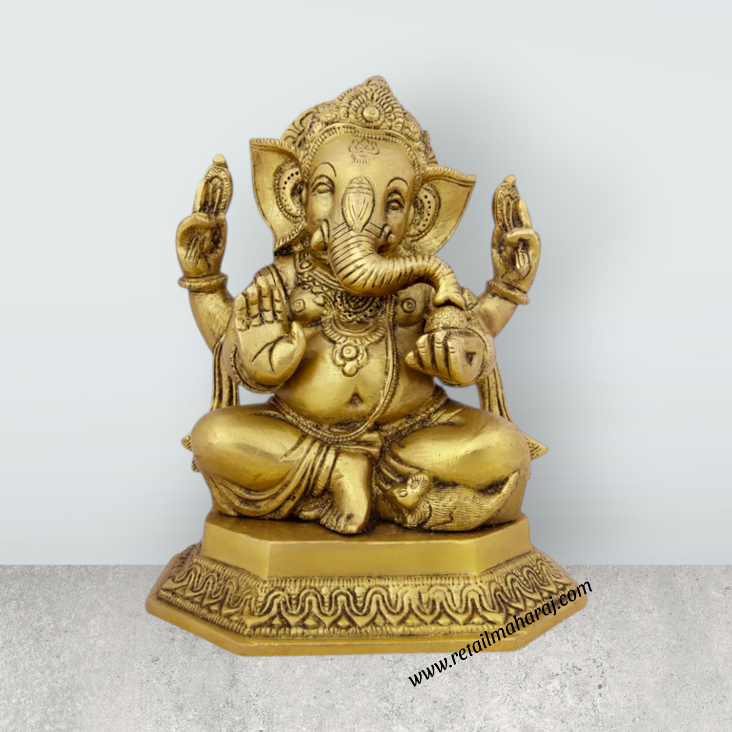 Ganesh Murti - 7.5 x 5.5 Inches | Antique Brass Idol/ Vinayaka Statue/ Ganpati Idol for Pooja/ 2.800 Kgs Approx - Retail Maharaj