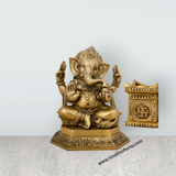 Ganesh Murti - 7.5 x 5.5 Inches | Antique Brass Idol/ Vinayaka Statue/ Ganpati Idol for Pooja/ 2.800 Kgs Approx - Retail Maharaj