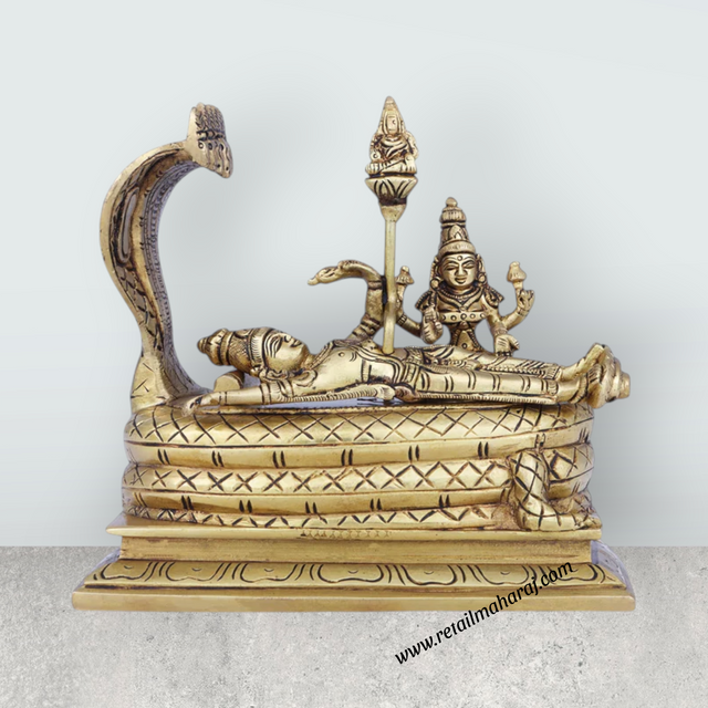 Sri Ranganathar Statue - 6 x 7 Inches | Antique Brass Idol/ Ranganathar Idol for Pooja/ 2 Kgs Approx - Retail Maharaj
