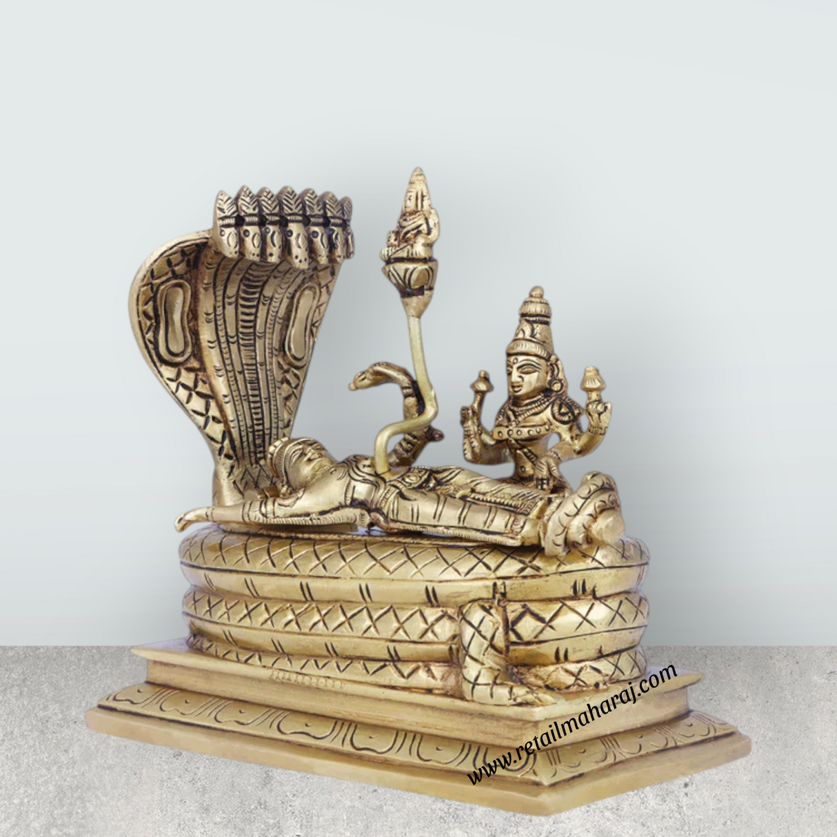 Sri Ranganathar Statue - 6 x 7 Inches | Antique Brass Idol/ Ranganathar Idol for Pooja/ 2 Kgs Approx - Retail Maharaj