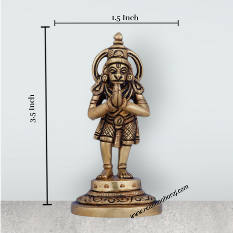 Anjaneya Statue - 3.5 x 1.5 Inches | Antique Brass Idol/ Hanuman Statue for Pooja/ 150 Gms Approx - Retail Maharaj